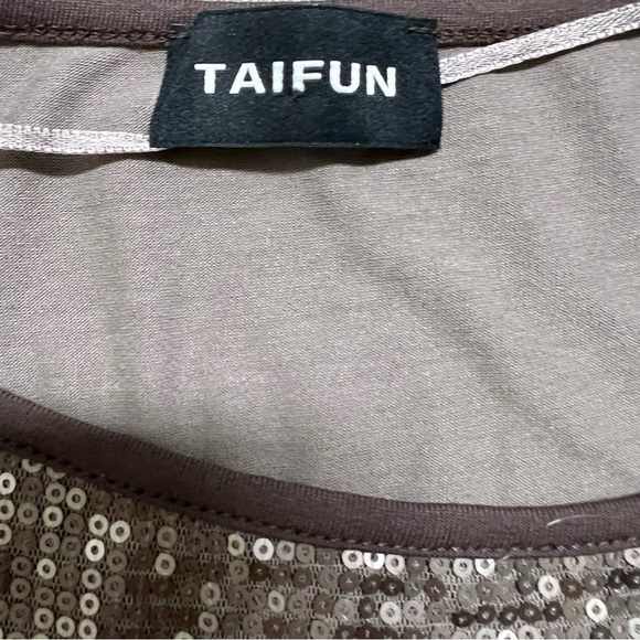 Taifun Sequined Detail Short Sleeve Round Neck Beige Top Shirt Holiday Party L - Picture 5 of 9